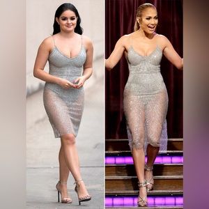 Jeweled midi silver sparkle dress